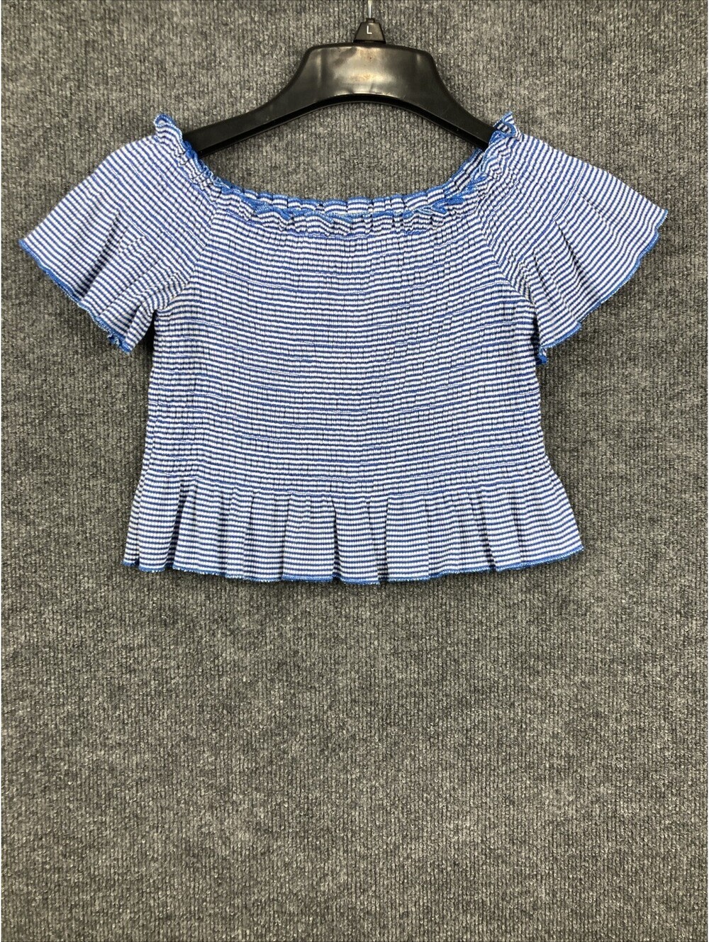 Almost Pink Womens Size Small Blue & White Striped Boat Neck Stretch Crop Top